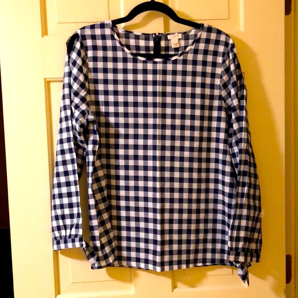 J.Crew NWOT Blue and White Gingham Long-Sleeved Shirt medium